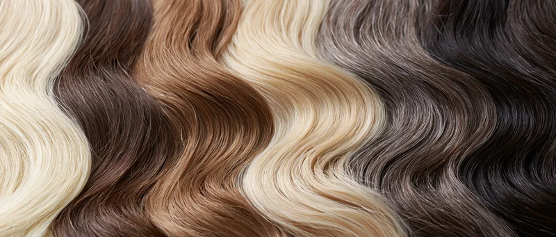 Multiple hair color swatches arranged in a flat lay display