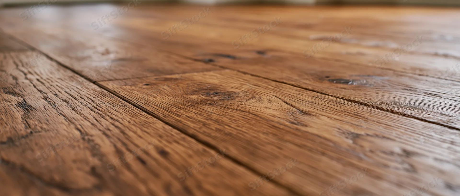 Close-up of hardwood floor planks filling the frame with visible wood grain and texture