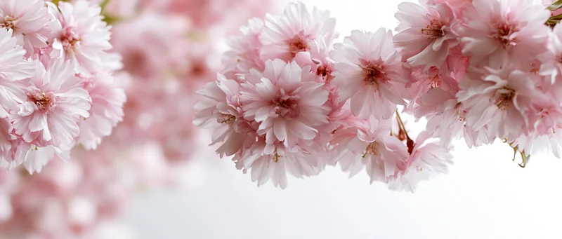 Cherry blossom clusters framing a horizontal banner with soft focus and copyspace
