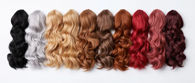 Eleven hair color swatches arranged in a row on a white background
