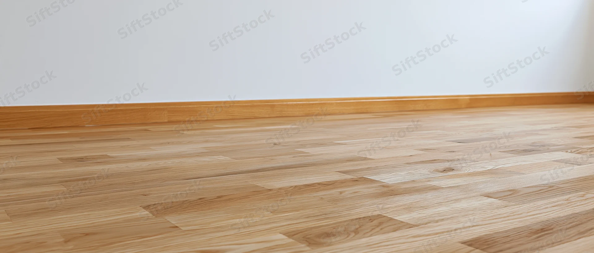 Light oak hardwood parquet flooring in an empty interior room