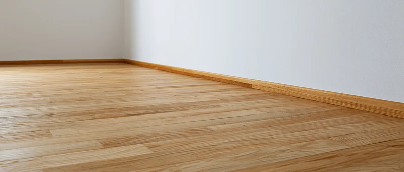 Light oak hardwood parquet flooring in an empty interior room corner
