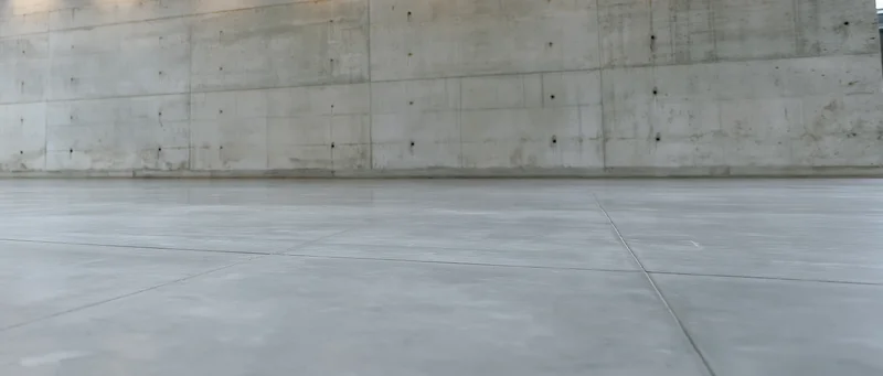 Empty interior space with polished concrete floor and wall