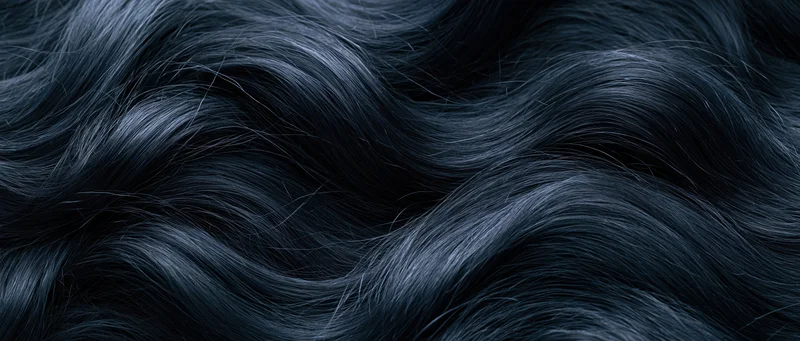 Closeup of long wavy black hair with glossy texture filling the frame