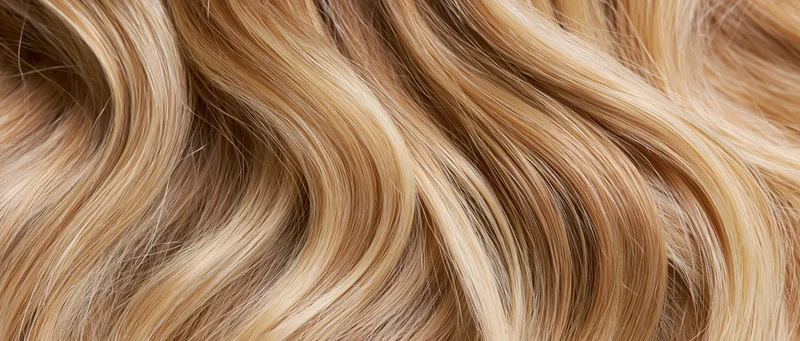 Closeup of wavy blonde hair filling the frame