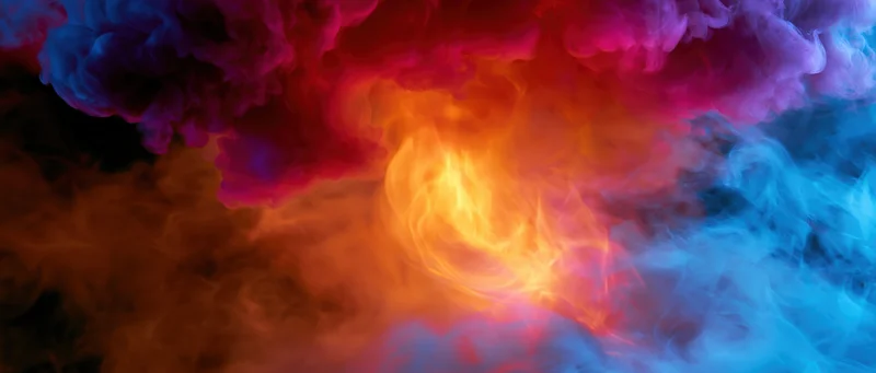 Swirling colored smoke and flame wisps filling the frame