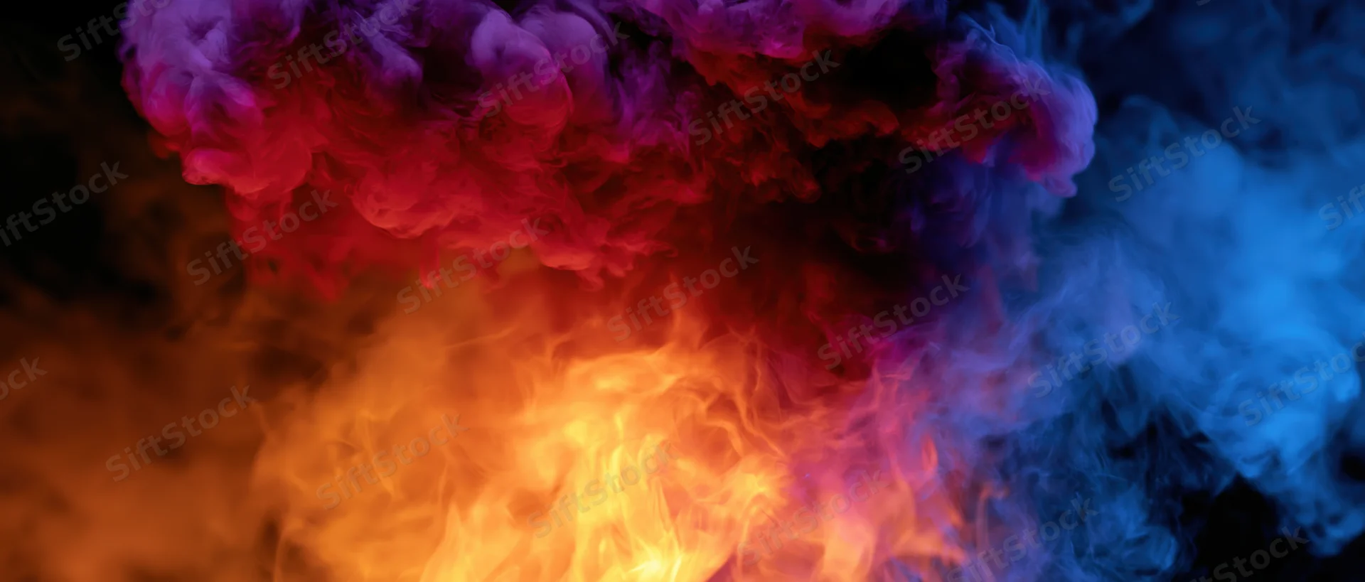 Swirling colored smoke and flame wisps filling the frame