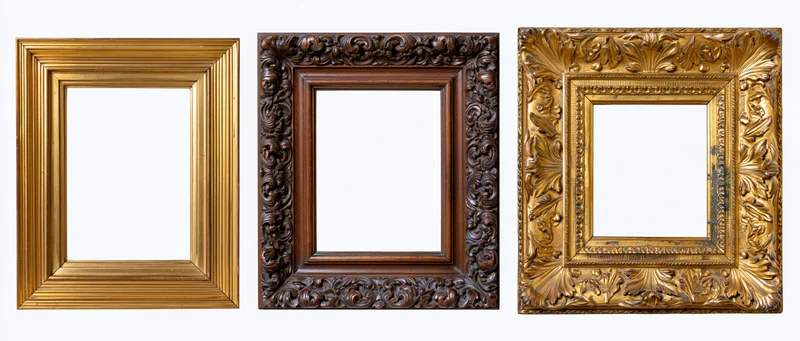 Three antique ornate picture frames arranged side by side on white background
