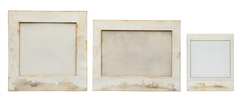 Three blank instant photo frames arranged side by side on white background