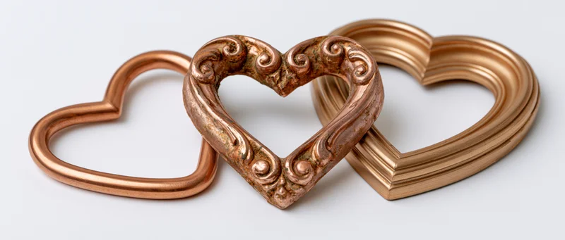 Three heart-shaped decorative frames arranged side by side on a white surface