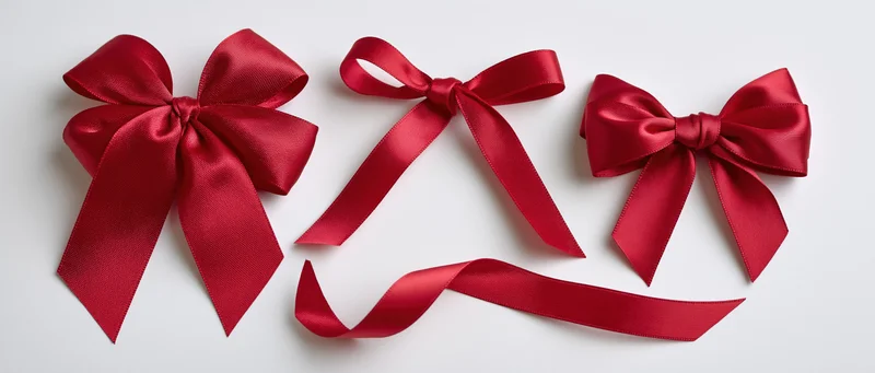 Three red satin bows arranged on a white background