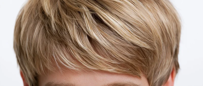 Closeup of short layered blonde hair on a woman's head