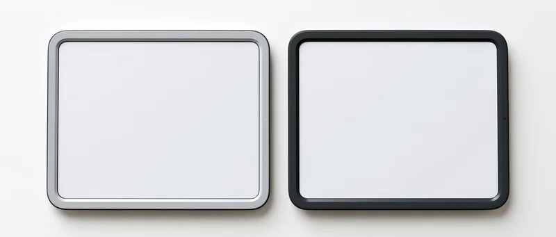 Two tablets with blank white screens side by side on a white surface