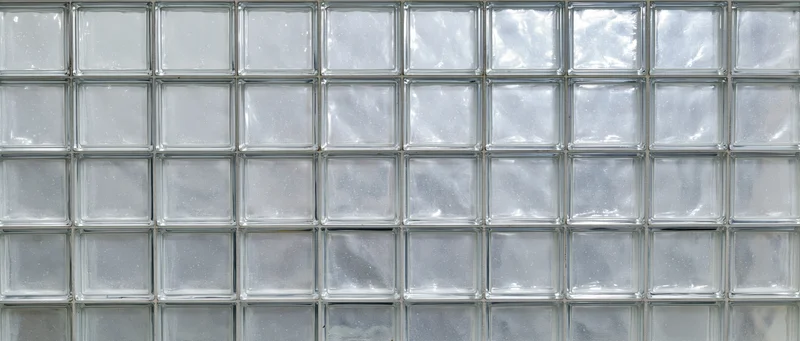 Rows of square glass blocks forming a transparent wall with grid pattern