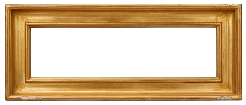Wide rectangular gold picture frame with brushed finish isolated on white background