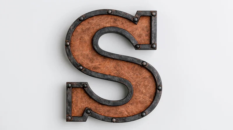 Industrial steampunk letter s with metal frame and rivets on white background
