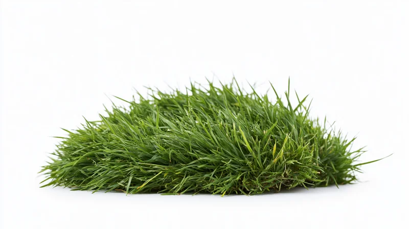 Dense clump of wild green grass growing in irregular mound on white background