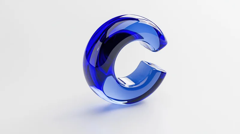 Glossy blue glass letter c sculpture on white background