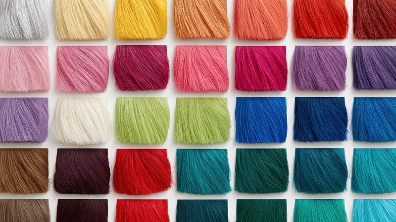 Hair color swatch chart arranged in grid layout on white background