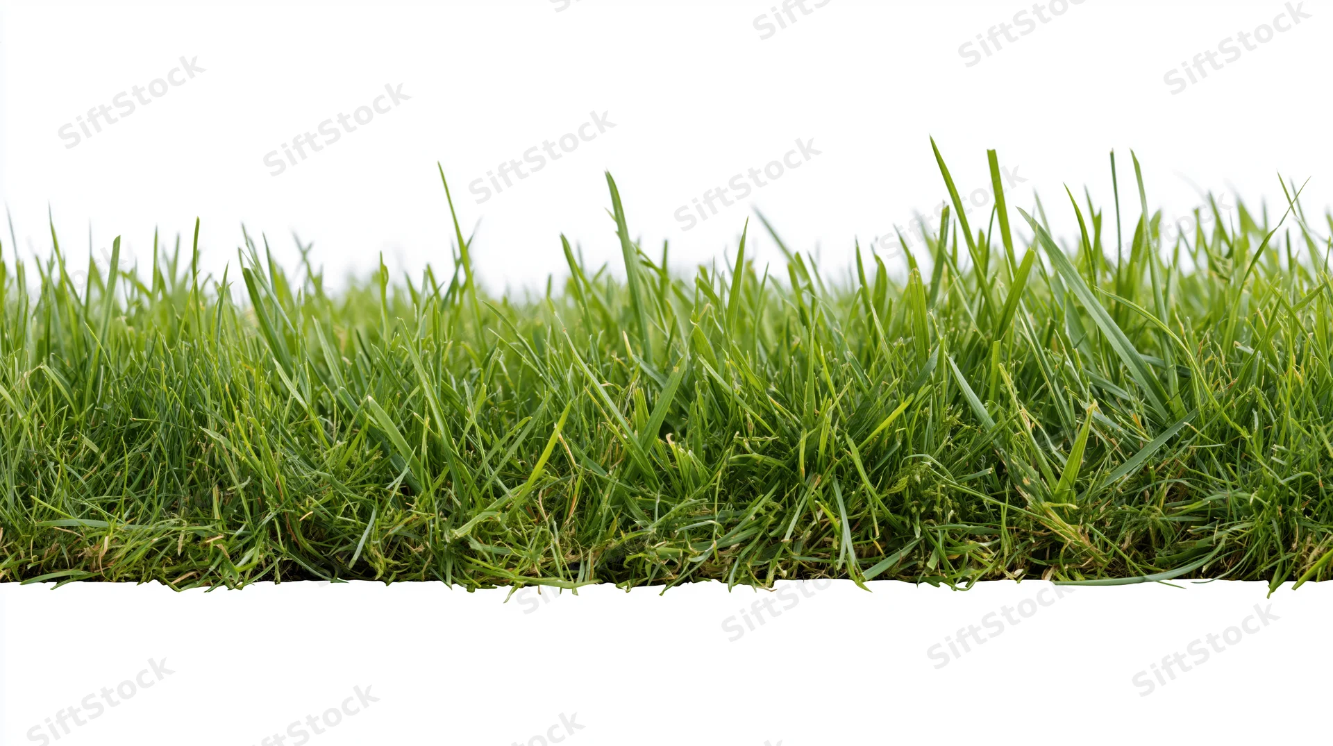 Horizontal strip of fresh green grass isolated on white background