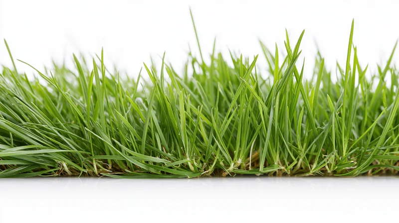Close-up of fresh green grass blades growing in a dense clump on white background