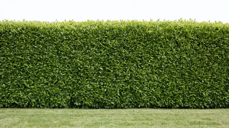 Neatly trimmed green hedge running along a grassy lawn edge