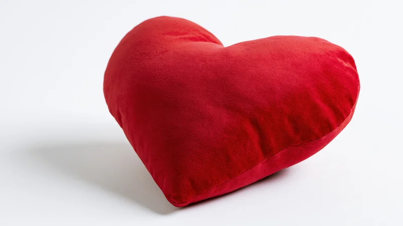 Red heart-shaped decorative pillow on white background