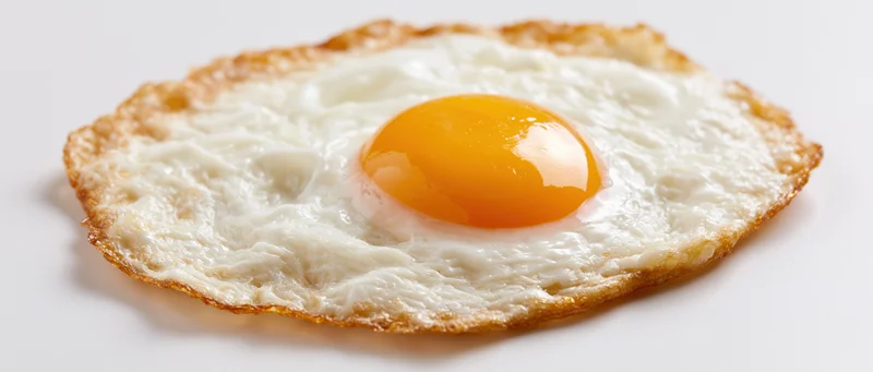 Single fried egg sunny side up on white surface