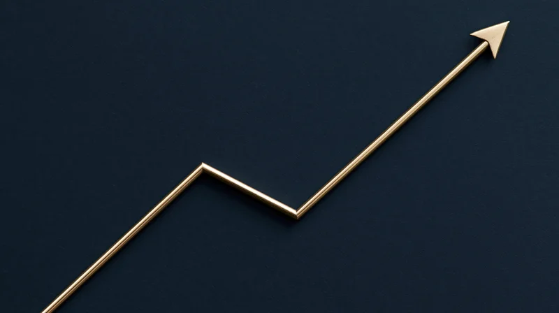 Gold arrow line graph trending upward on dark blue background