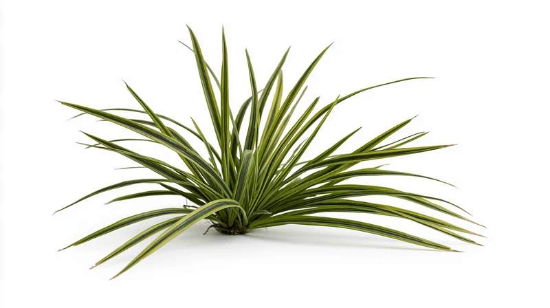 Small clump of wild grass with long slender blades spread out on white background