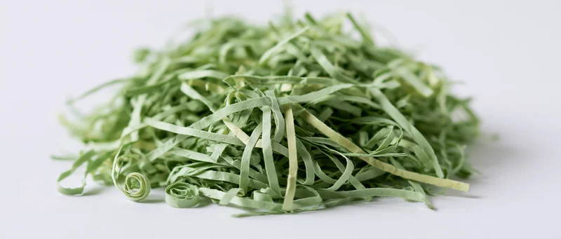 Pile of green shredded paper Easter grass filler on white background