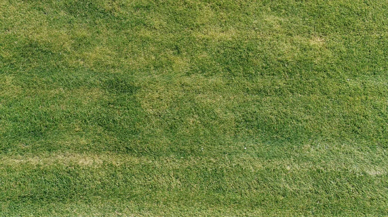 Aerial top-down view of a flat mowed grass field filling the frame