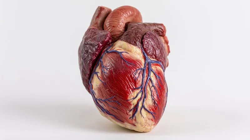 Anatomical human heart model displayed upright against a plain white background