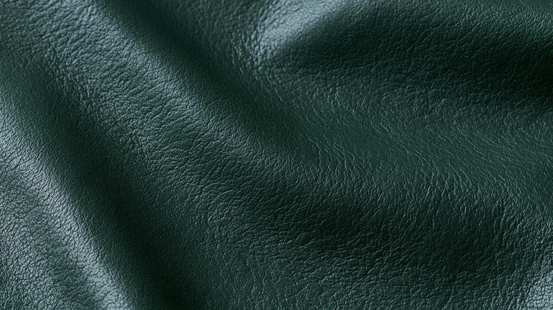Close-up of dark forest green leather surface with visible grain and texture