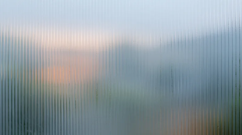 Close-up of ribbed frosted glass panel with vertical lines and soft light diffusion