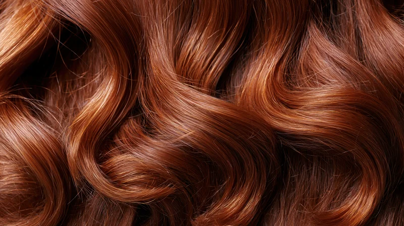 Close-up of flowing auburn wavy hair filling the frame