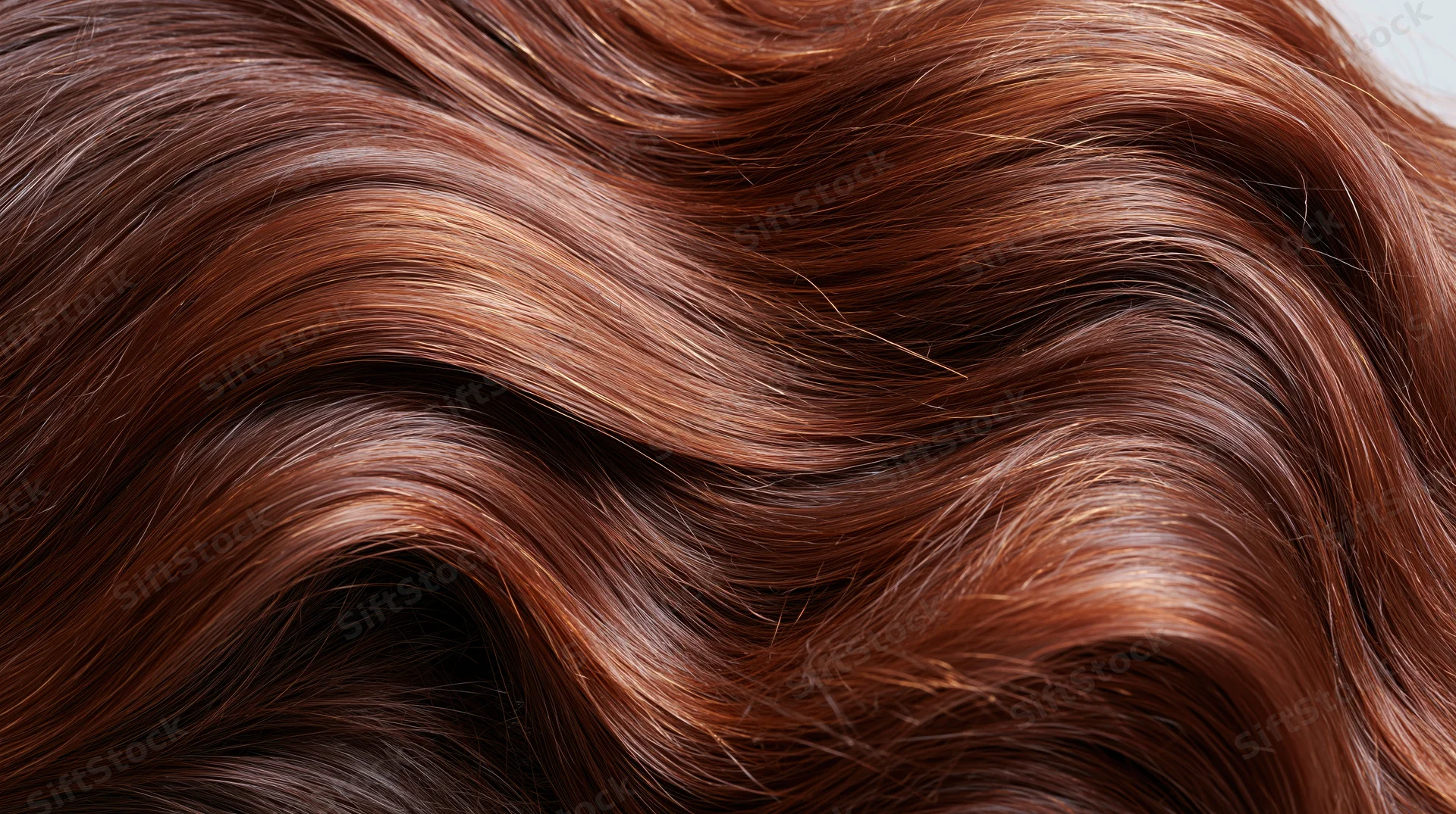 Close-up of flowing chestnut brown hair strands with glossy texture