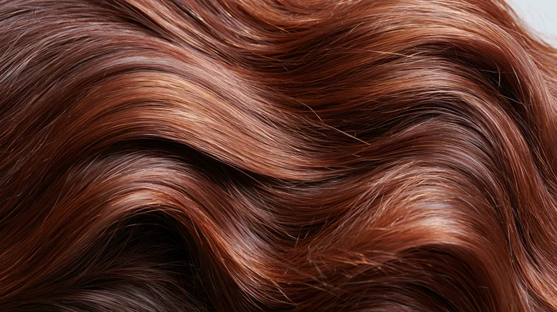 Close-up of flowing chestnut brown hair strands with glossy texture