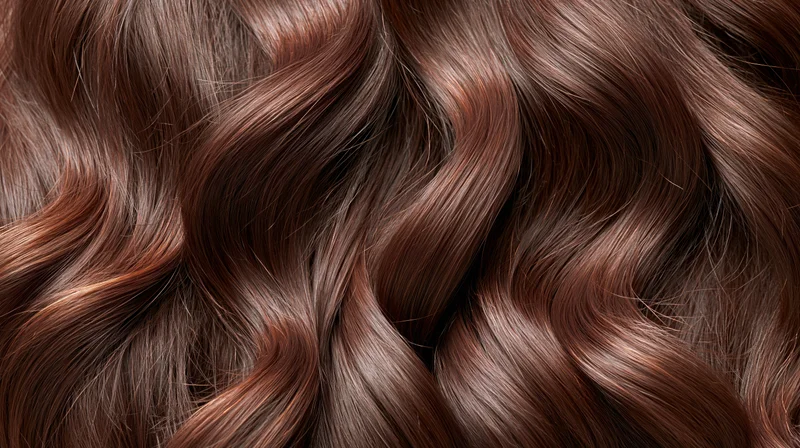Close-up of long wavy dark brown hair filling the frame