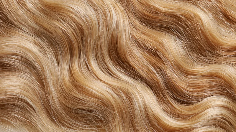 Close-up of long wavy blonde human hair filling the frame