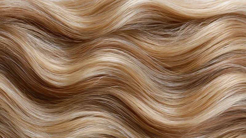 Close-up of long wavy blonde human hair filling the frame