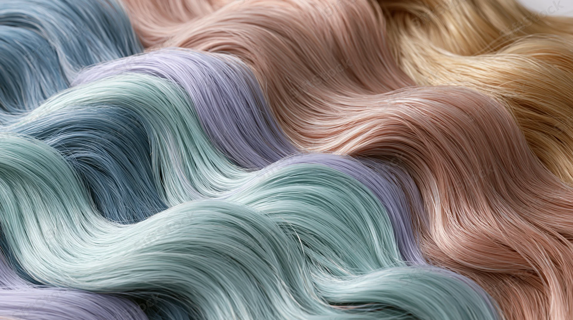 Close-up of multiple hair color swatches arranged in flowing waves