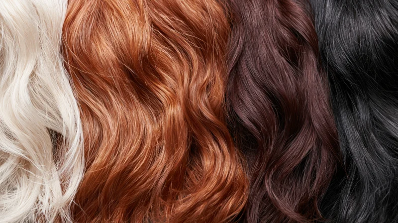 Close-up of multiple hair color swatches arranged side by side
