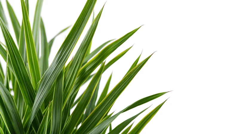 Cluster of tall green grass blades and reeds on white background