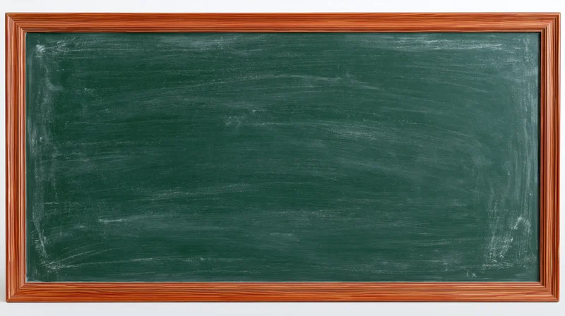 Empty green chalkboard with eraser smear marks framed in wood, showing white residue on dark surface, isolated against white background