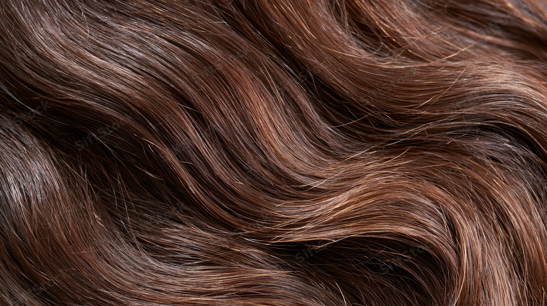 Closeup of smooth flowing brunette hair strands with natural shine and texture
