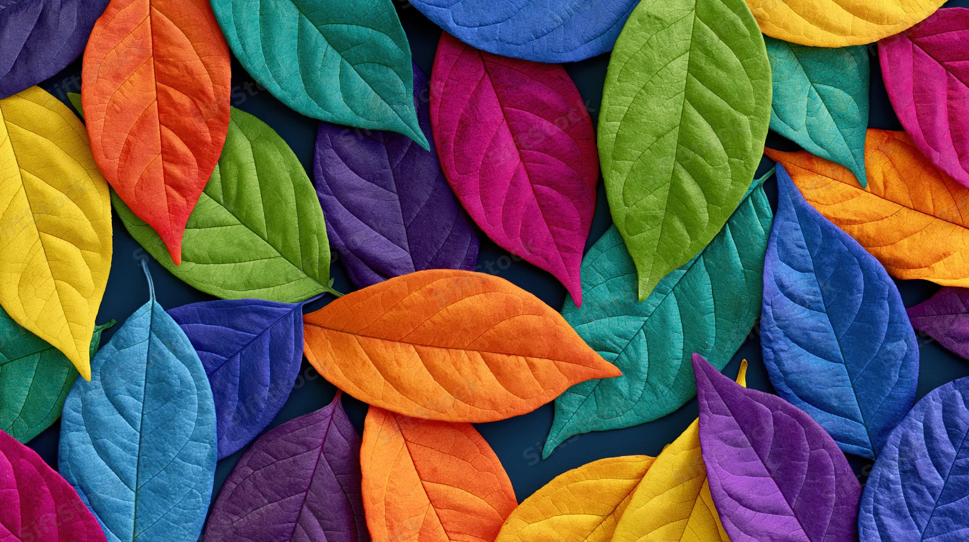 Colorful leaves arranged in flat lay on dark surface