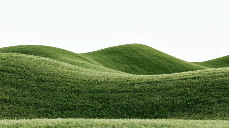 Gently rolling grass-covered hills under a bright sky