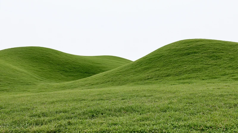 Gently rolling green grass hills under a clear sky in an open rural landscape