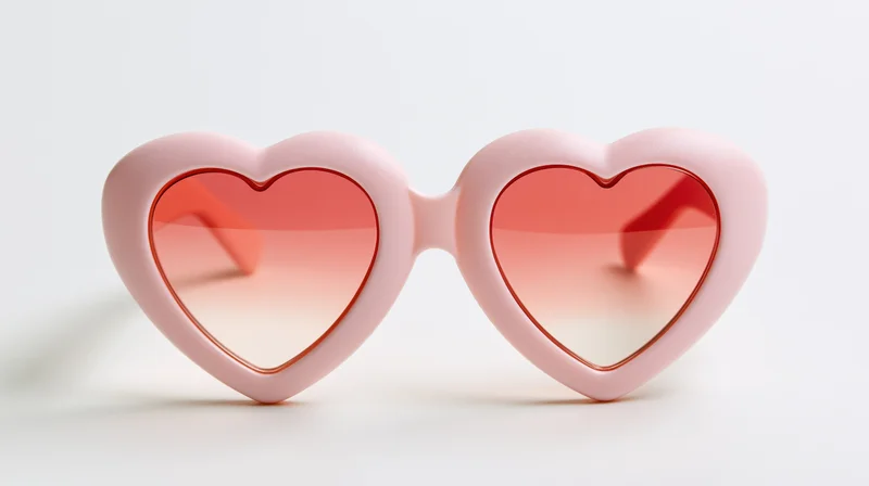 Heart-shaped pink novelty sunglasses on a white surface